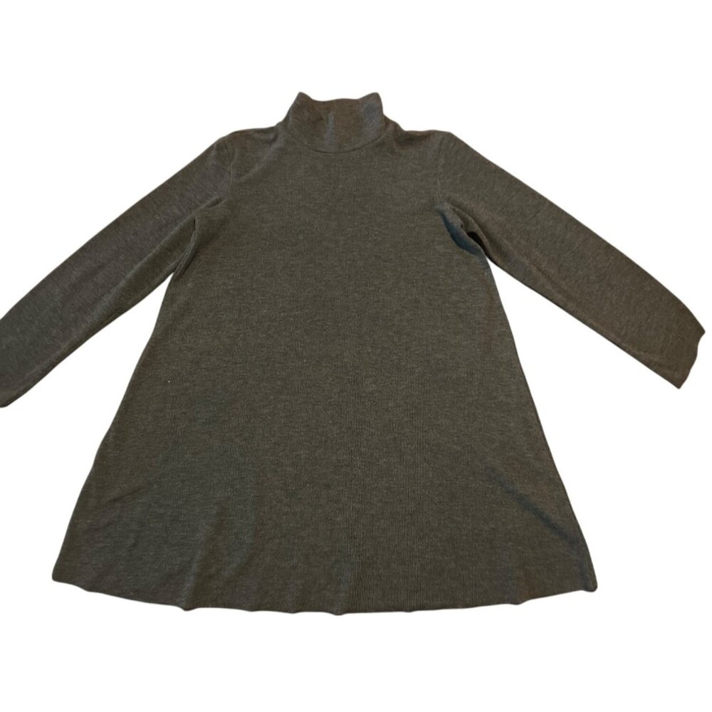 MNG Mango Grey Turtleneck Mock Neck A-Line Open Hem Ribbed Dress‎ Size 9-10